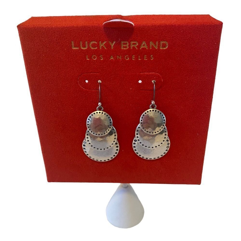 Lucky Brand Graduated Circle Drop Earrings in Hammered Silver Tone